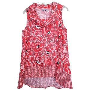 Habitat Draped Neck High-Low Hem Floral Sketch Print Sleeveless Tunic Size Small